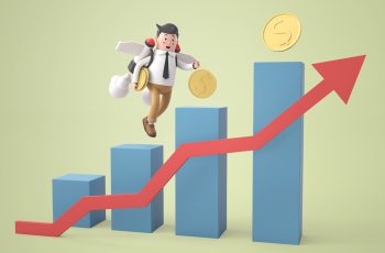 3D illustration man flying catch golden coin over business graph  rendering